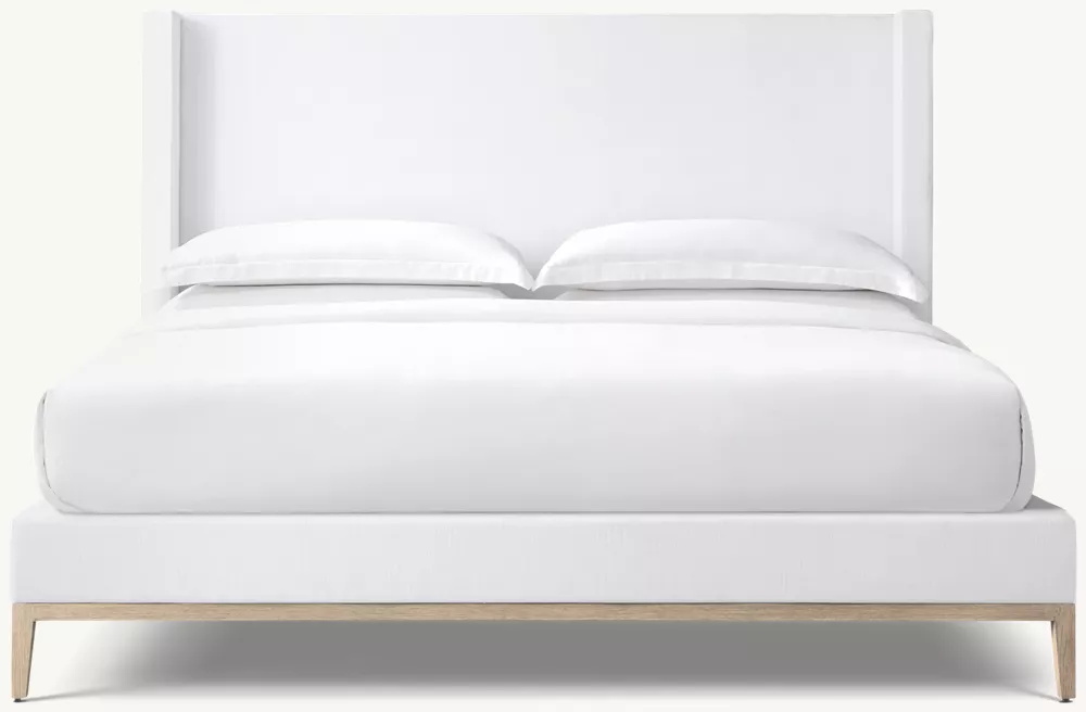  Кровать платформы ткани - дубовая база