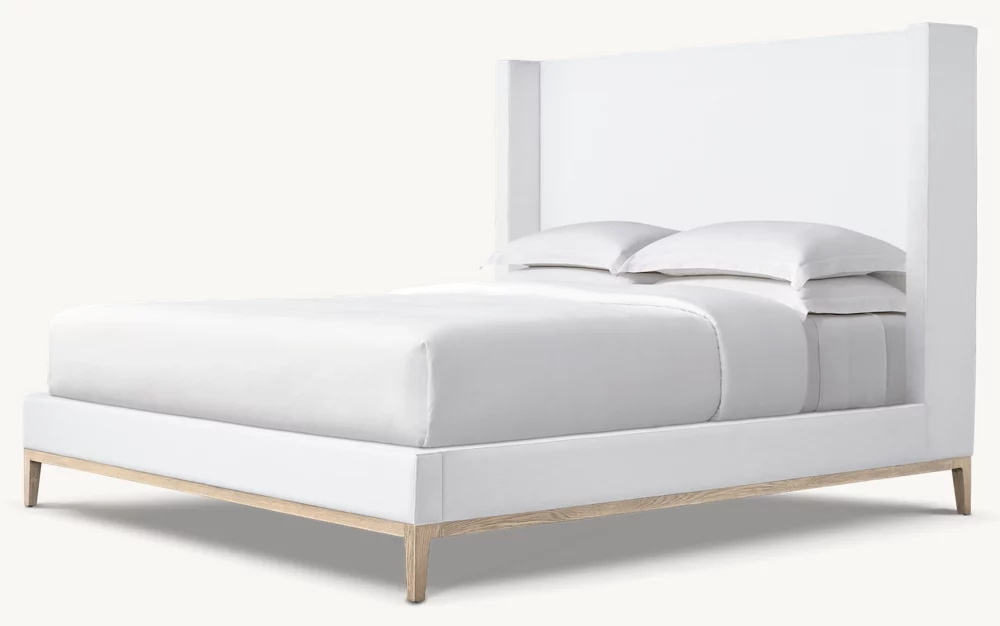  Кровать платформы ткани - дубовая база