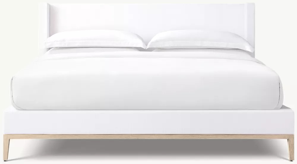  Кровать платформы ткани - дубовая база