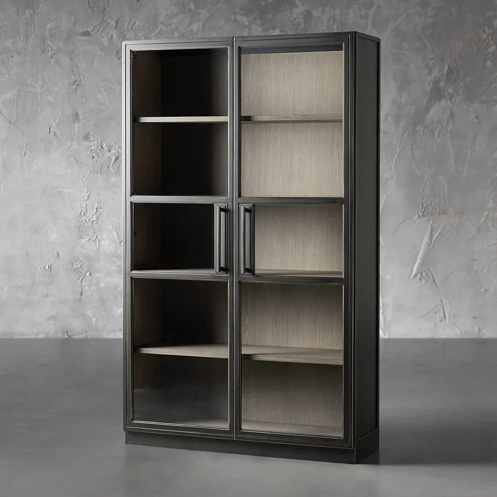 Многослойный двойной стеклянный шкаф для хранения дуба