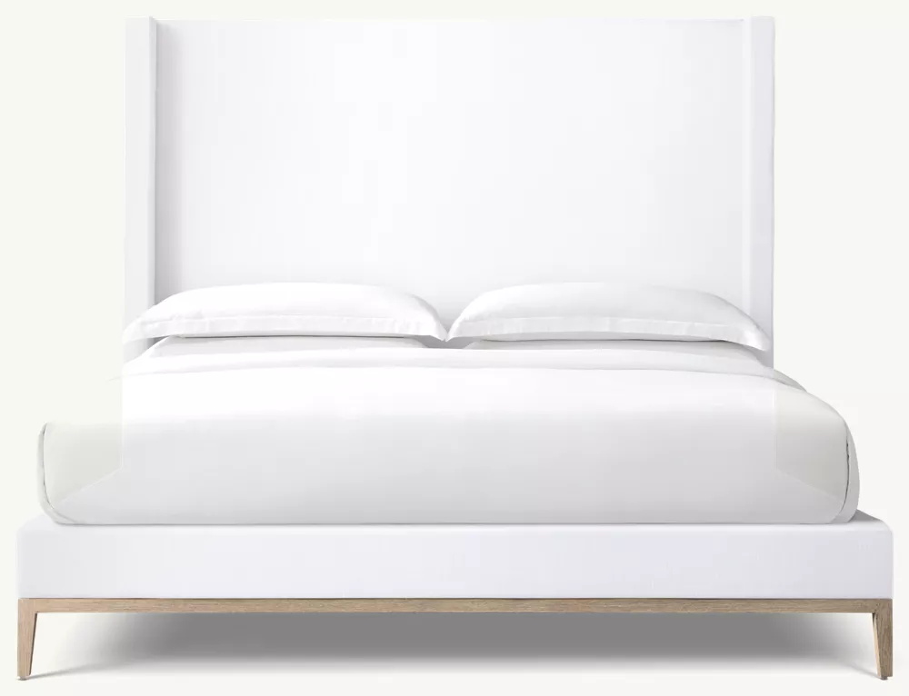  Кровать платформы ткани - дубовая база